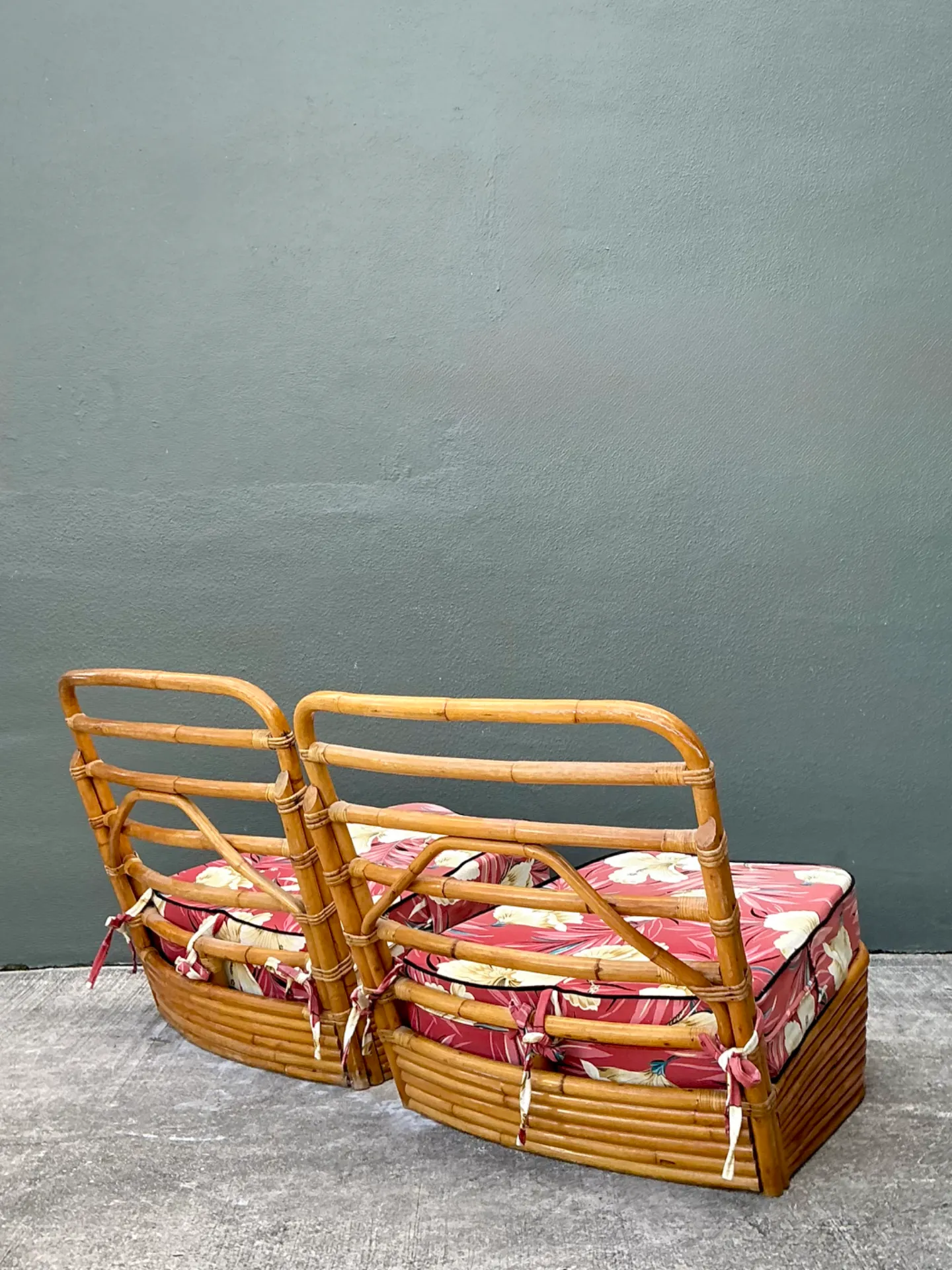 Vintage Stacked Wave Rattan Slipper Chairs After Paul Frankl — additional photo 6