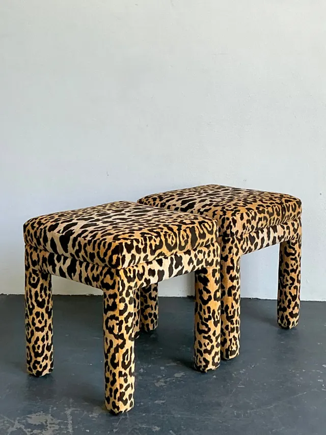 Vintage Leopard Velvet Upholstered Stools - Set of 2 — additional photo 1