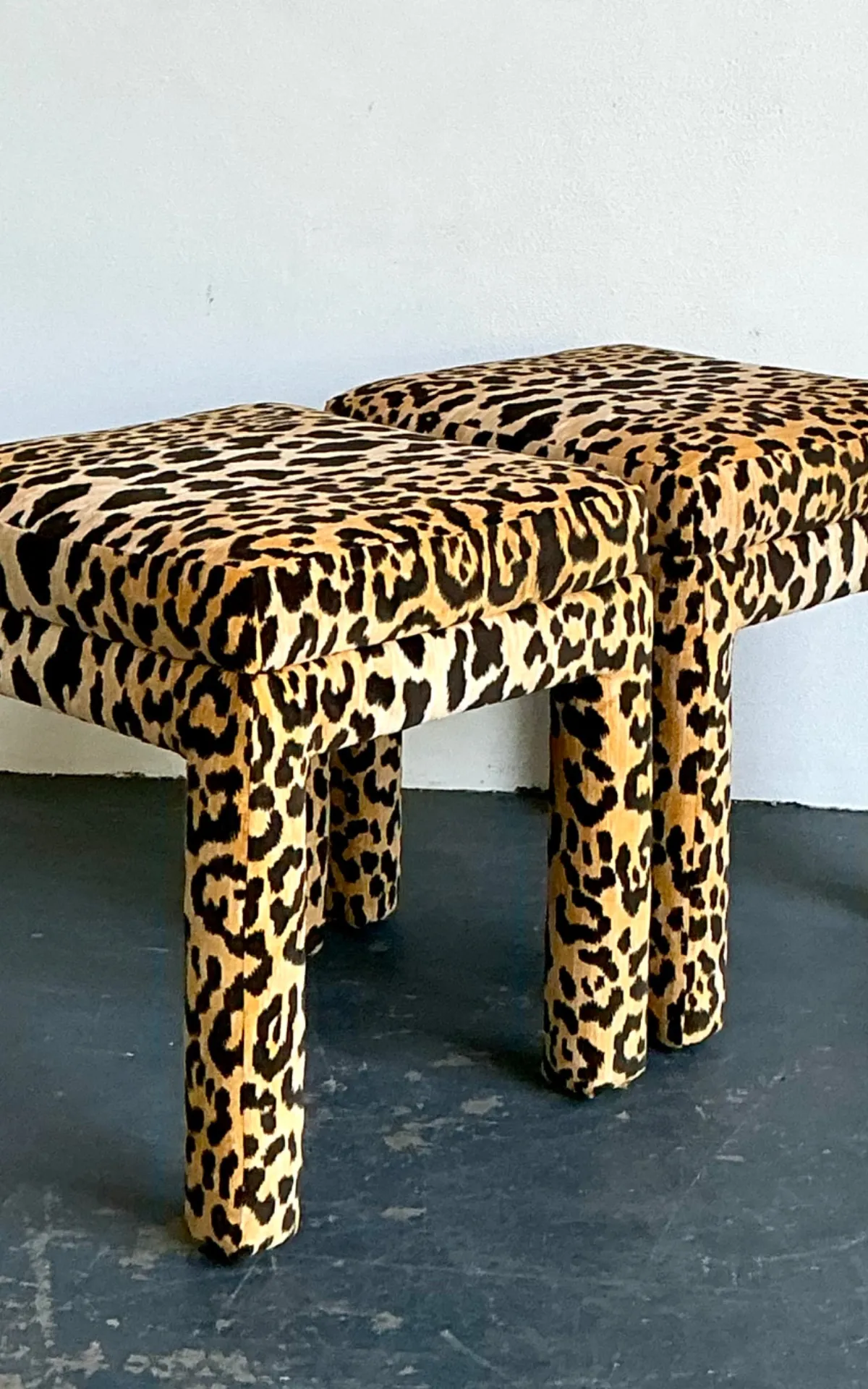 Vintage Leopard Velvet Upholstered Stools - Set of 2 — additional photo 6