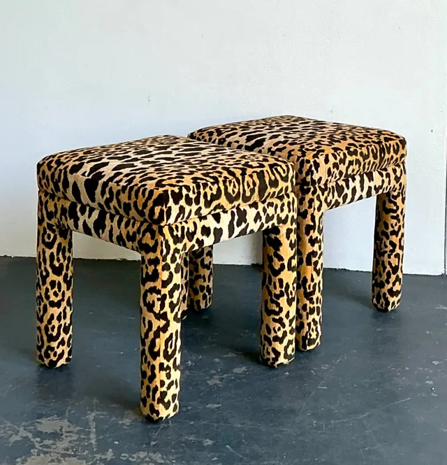 Vintage Leopard Velvet Upholstered Stools - Set of 2 — additional photo 6