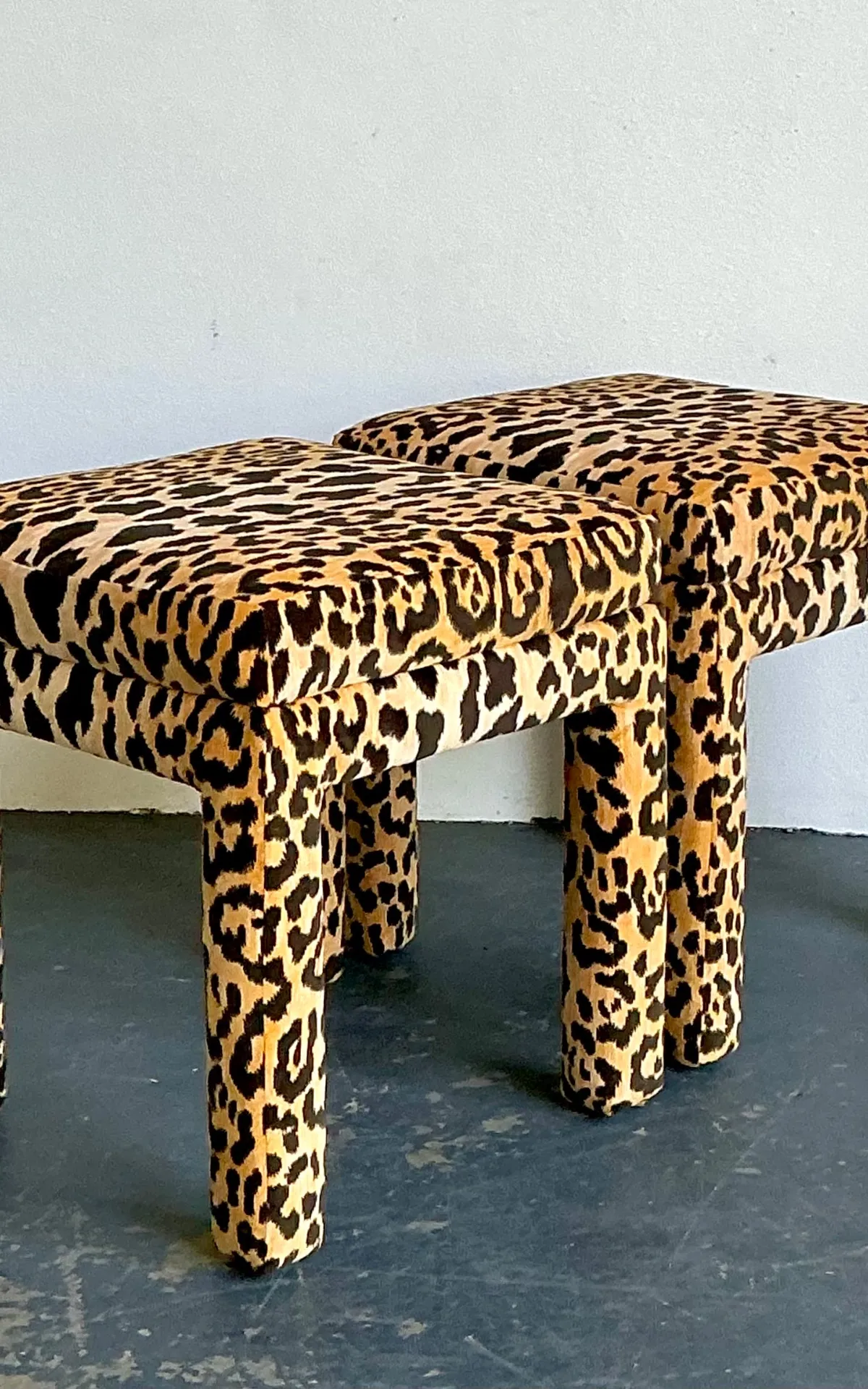 Vintage Leopard Velvet Upholstered Stools - Set of 2 — additional photo 5