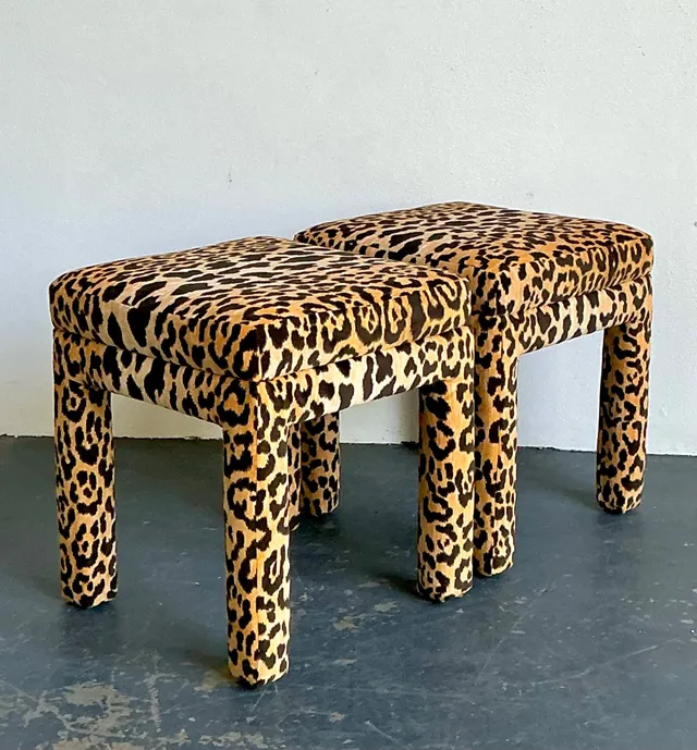 Vintage Leopard Velvet Upholstered Stools - Set of 2 — additional photo 5