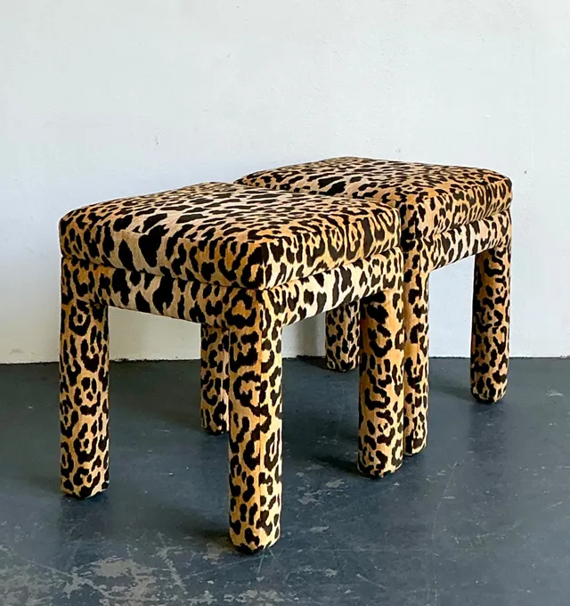 Vintage Leopard Velvet Upholstered Stools - Set of 2 — additional photo 7