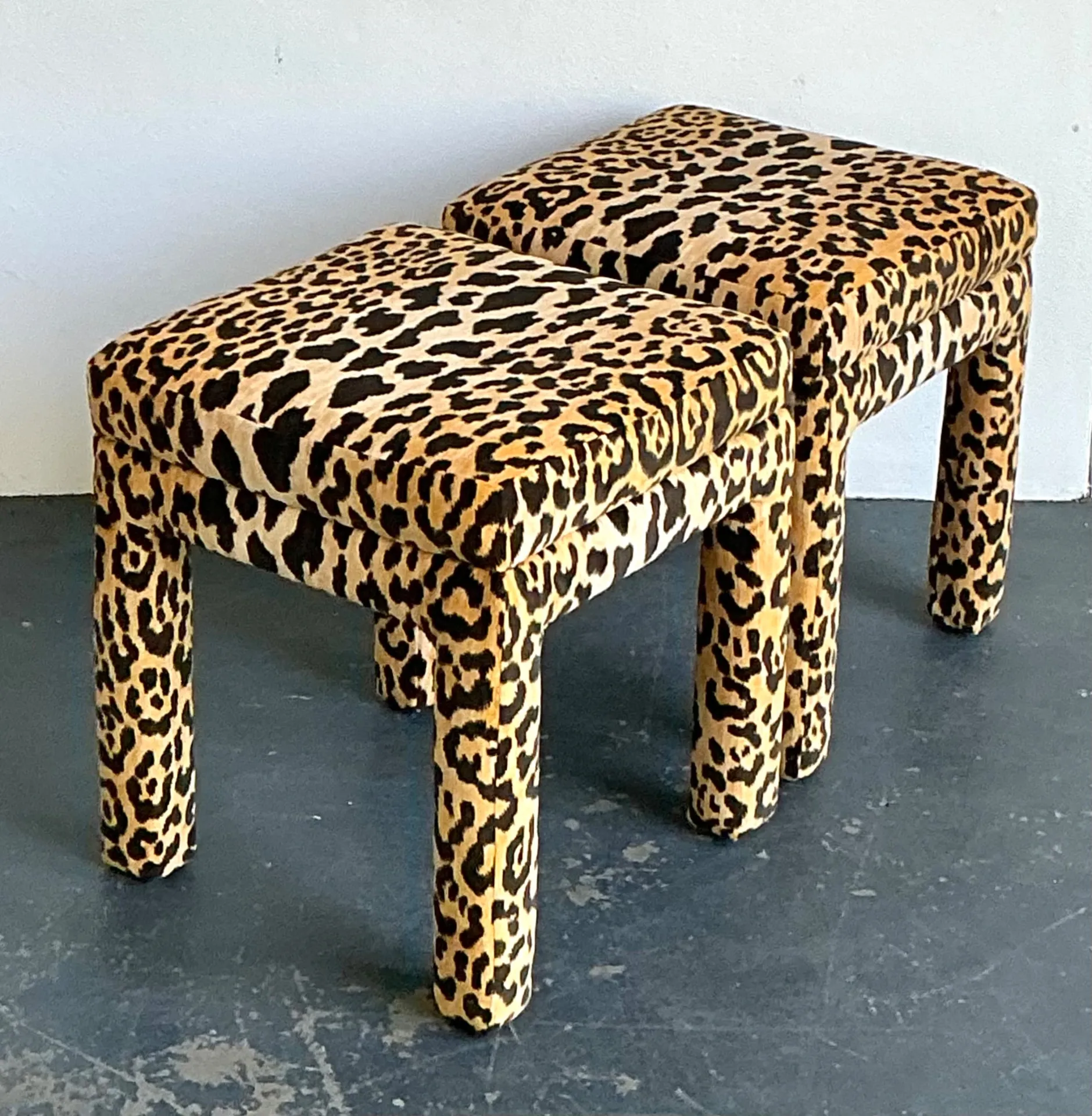 Vintage Leopard Velvet Upholstered Stools - Set of 2 — additional photo 8