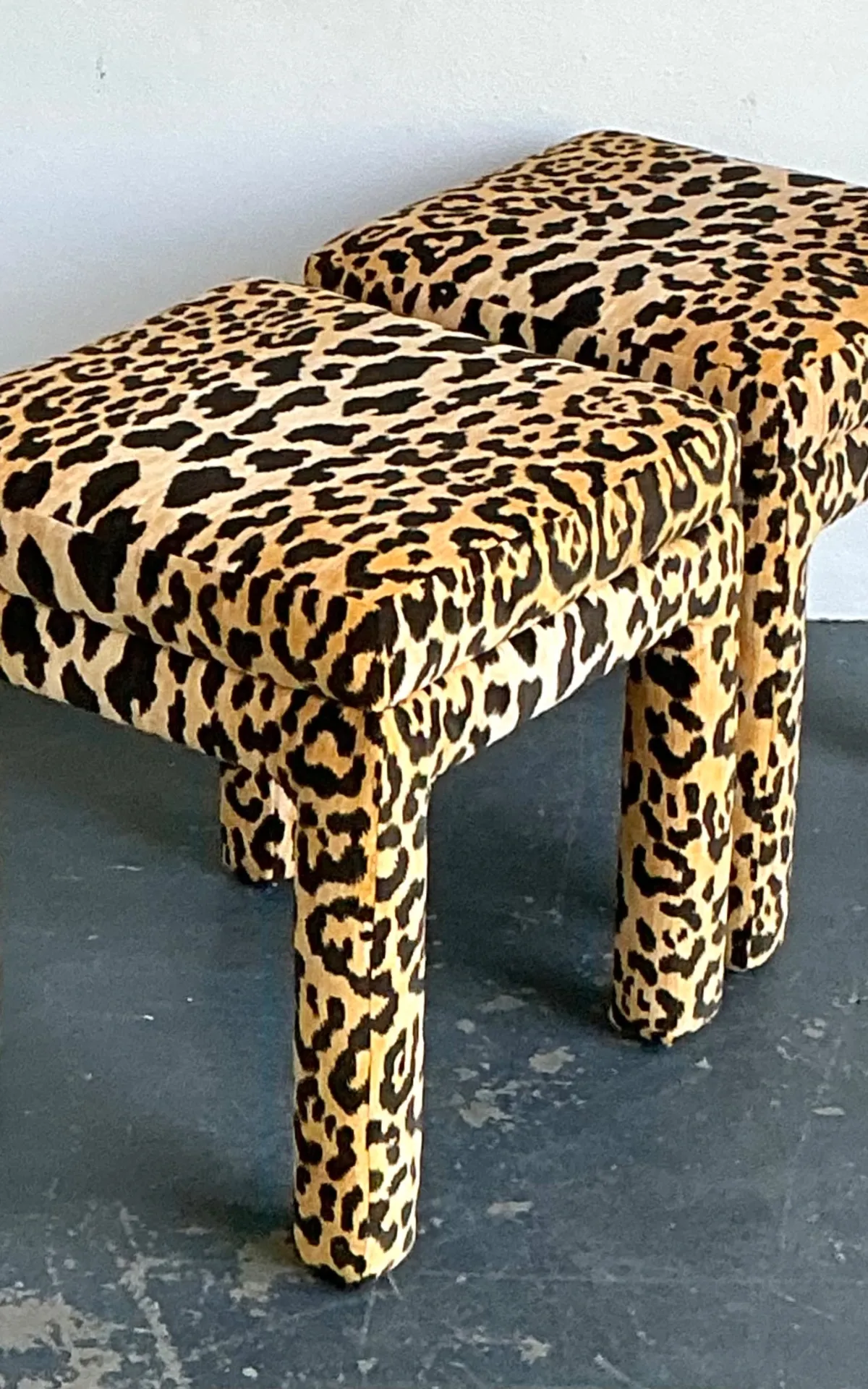 Vintage Leopard Velvet Upholstered Stools - Set of 2 — additional photo 8