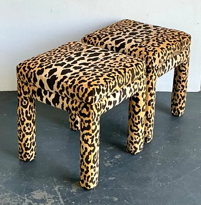 Vintage Leopard Velvet Upholstered Stools - Set of 2 — additional photo 8