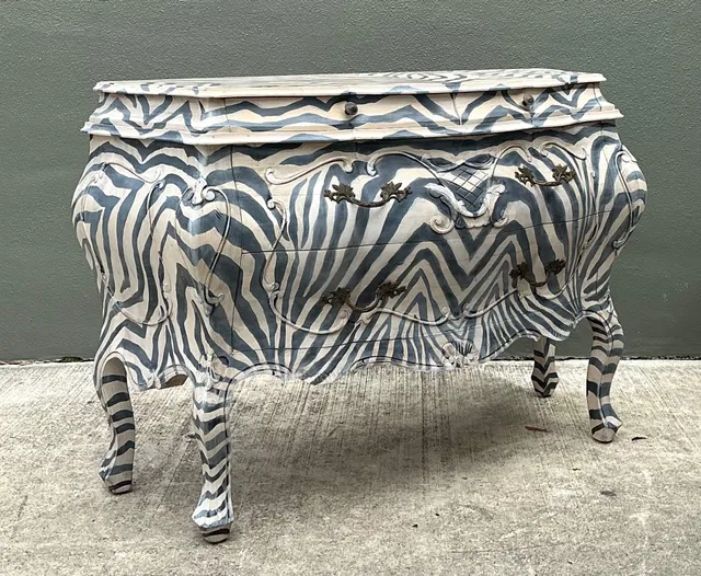 Vintage Hand Painted Zebra Bombe Chest — additional photo 2