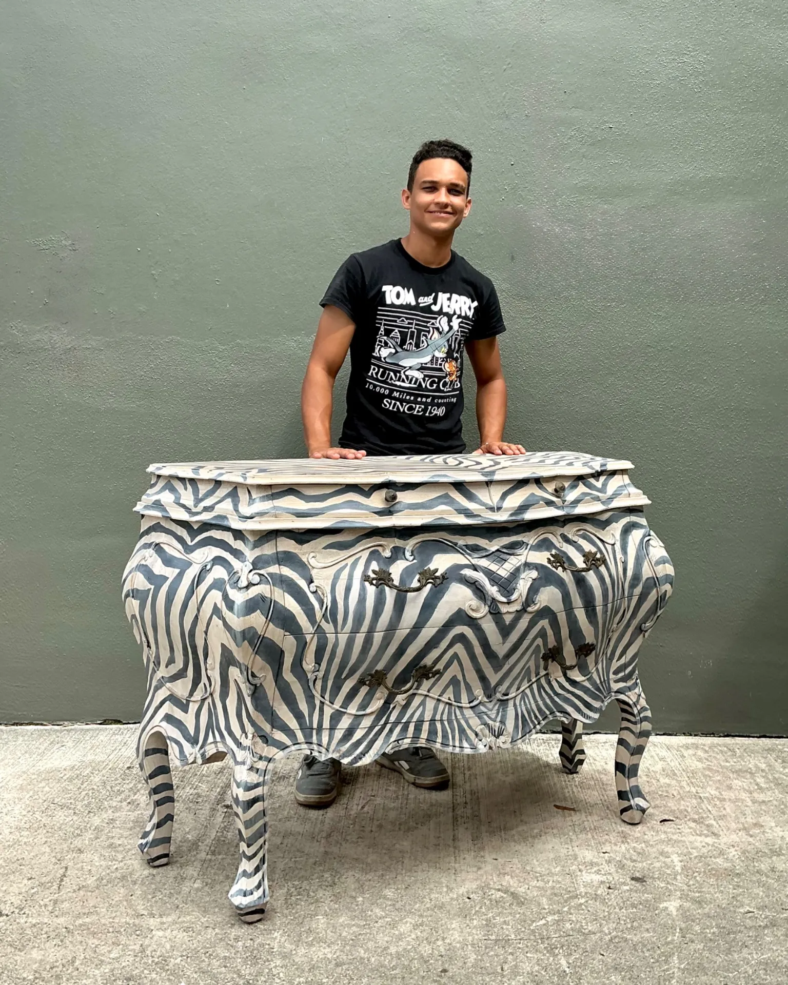 Vintage Hand Painted Zebra Bombe Chest — additional photo 1