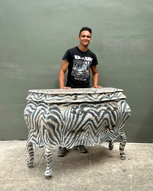 Vintage Hand Painted Zebra Bombe Chest — additional photo 1