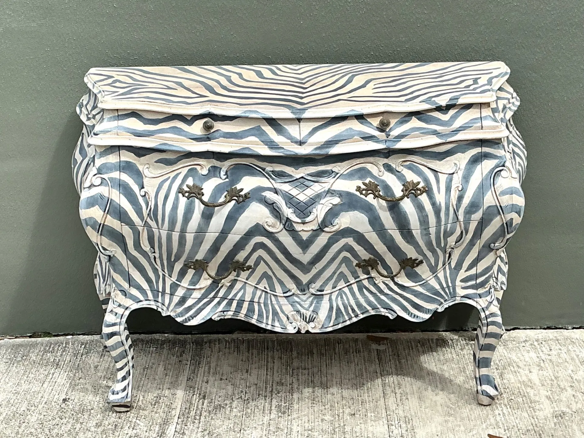 Vintage Hand Painted Zebra Bombe Chest — additional photo 6