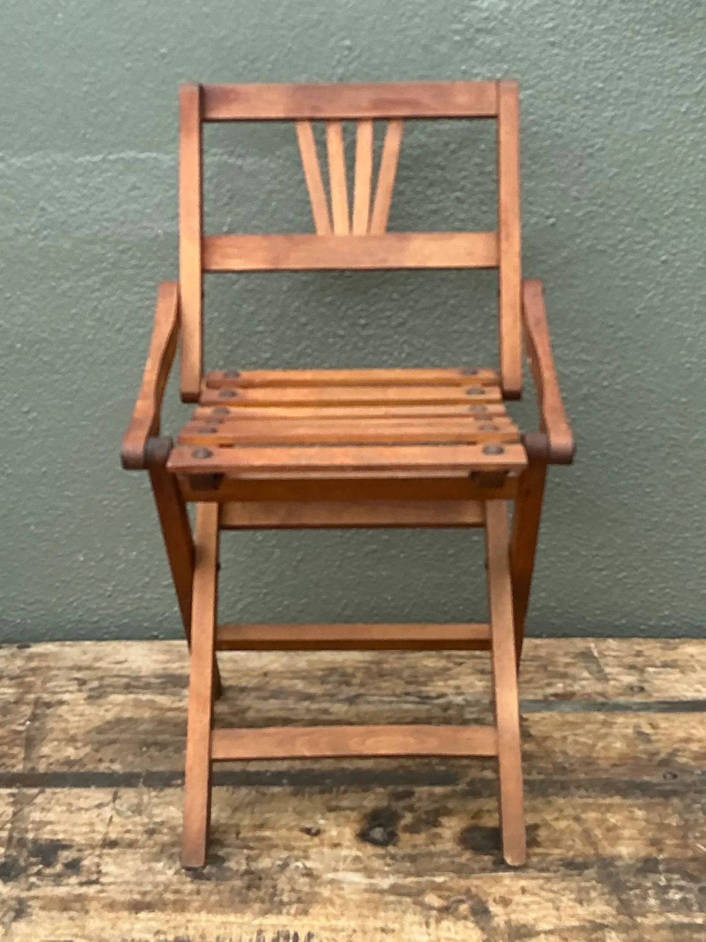 Vintage Children’s Wooden Slatted Folding Chair — additional photo 1