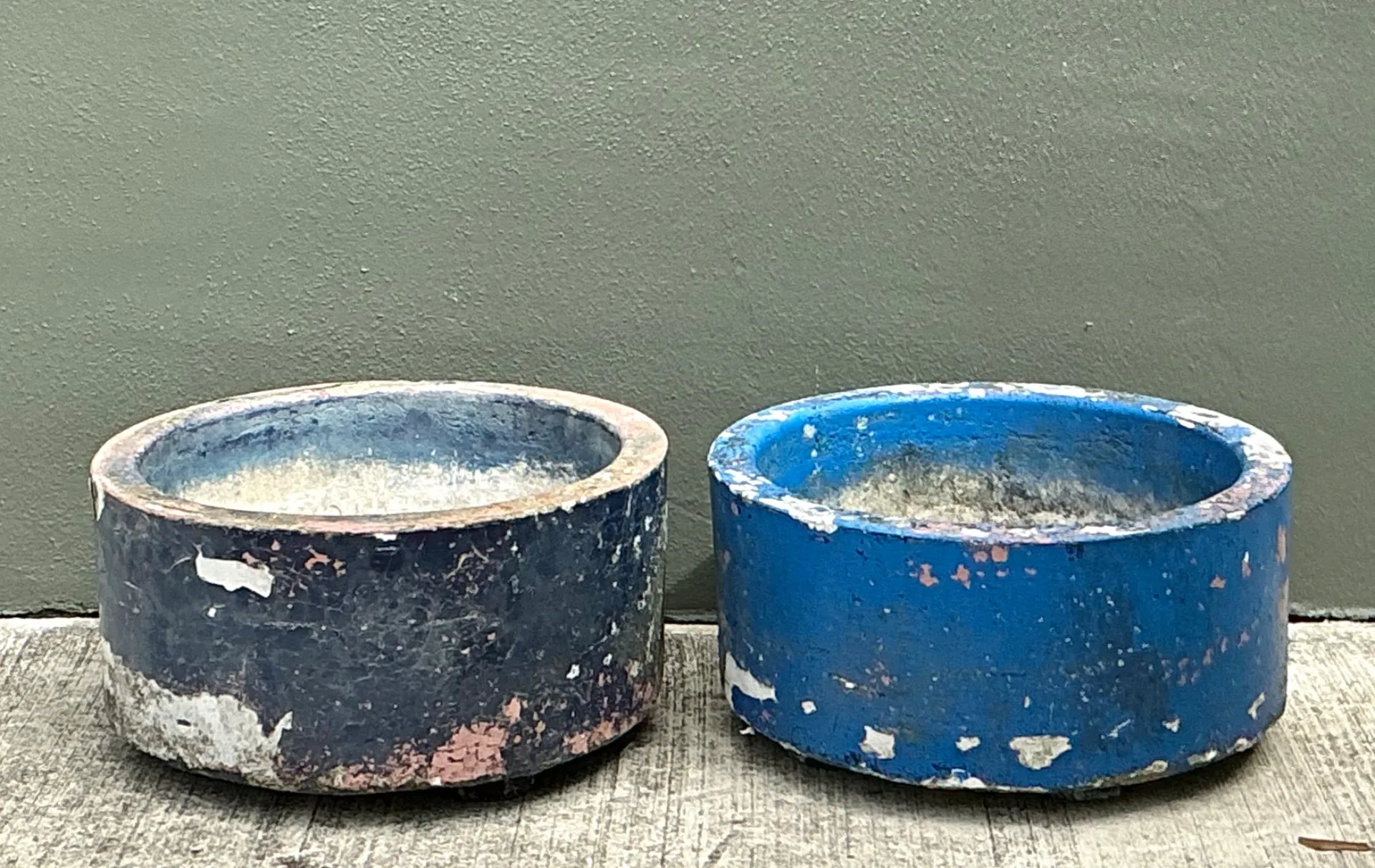 Vintage Distressed Painted Cement Planters - Set of 2 — additional photo 1