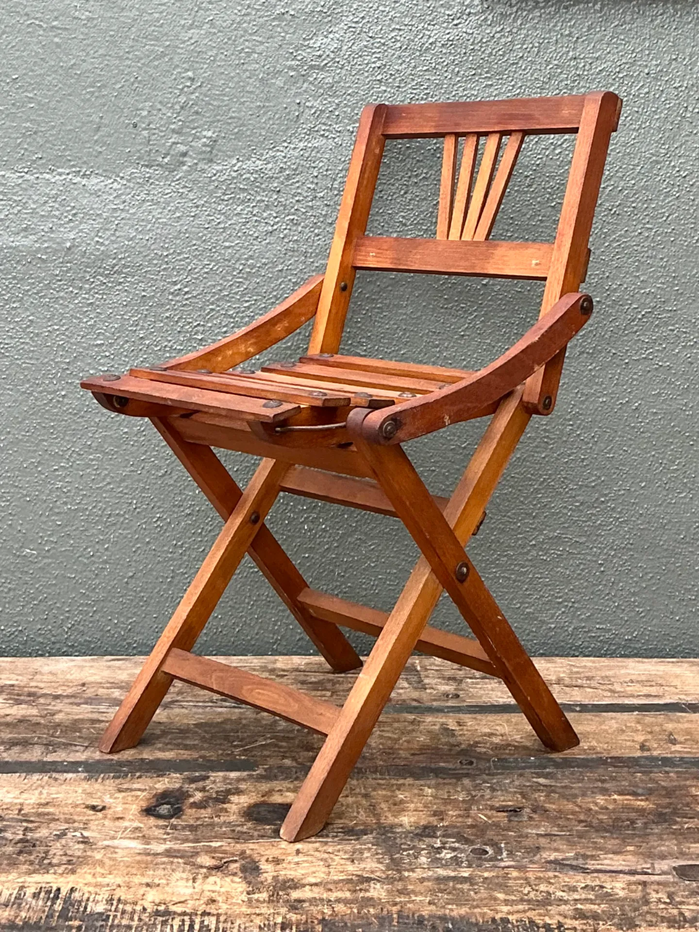 Vintage Children’s Wooden Slatted Folding Chair — additional photo 3