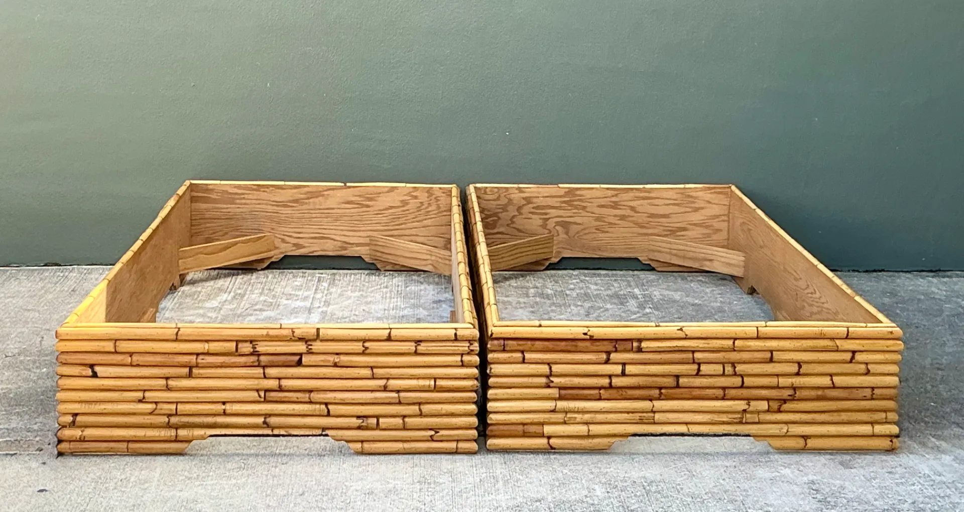 Vintage Stacked Rattan King Bed Base  - Pair — additional photo 3