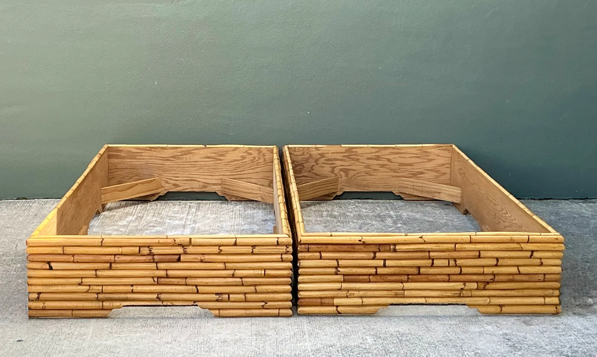 Vintage Stacked Rattan King Bed Base  - Pair — additional photo 1