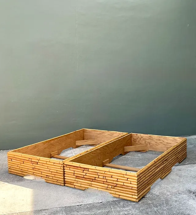 Vintage Stacked Rattan King Bed Base - Pair — additional photo 6