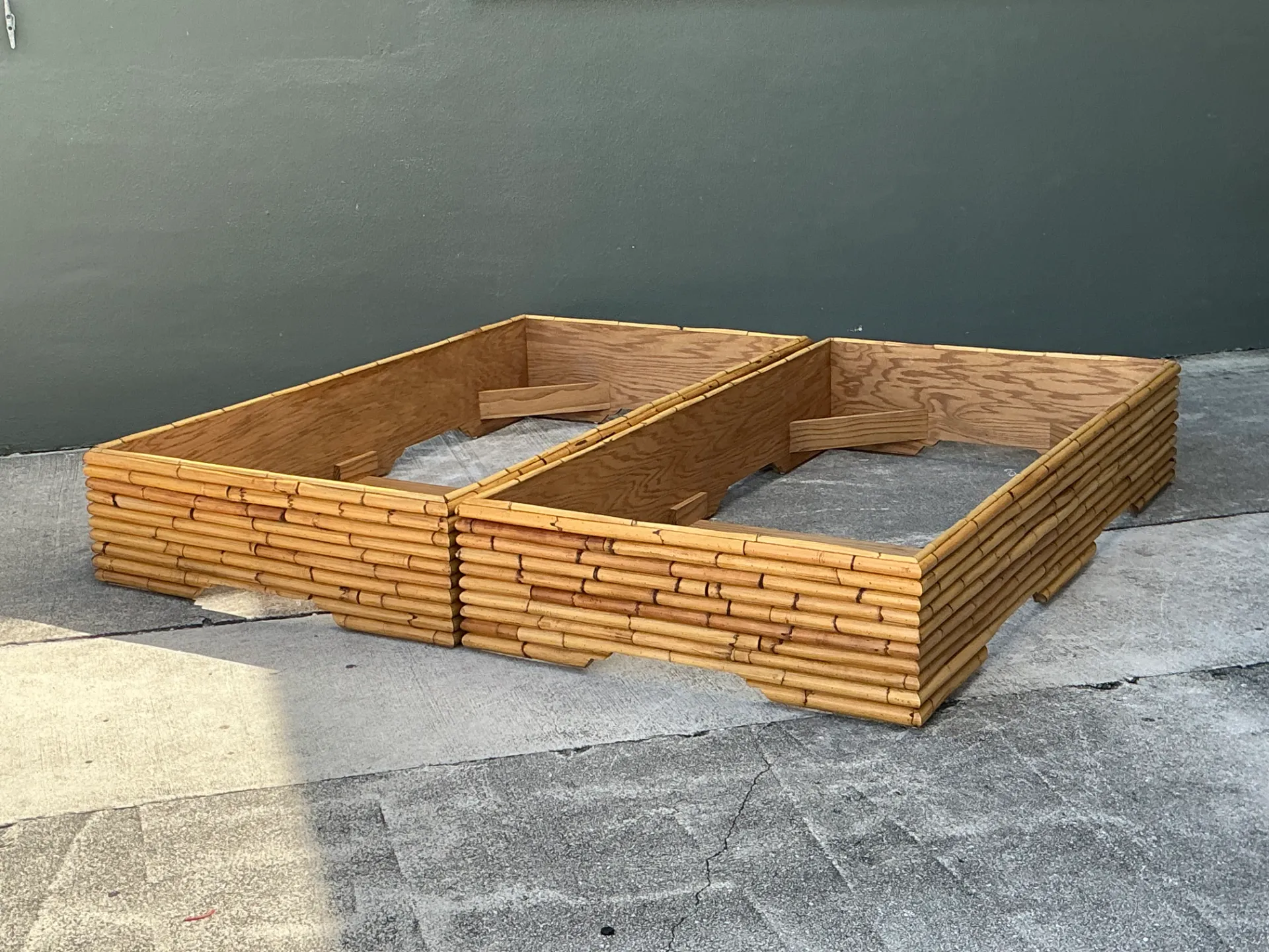 Vintage Stacked Rattan King Bed Base  - Pair — additional photo 2
