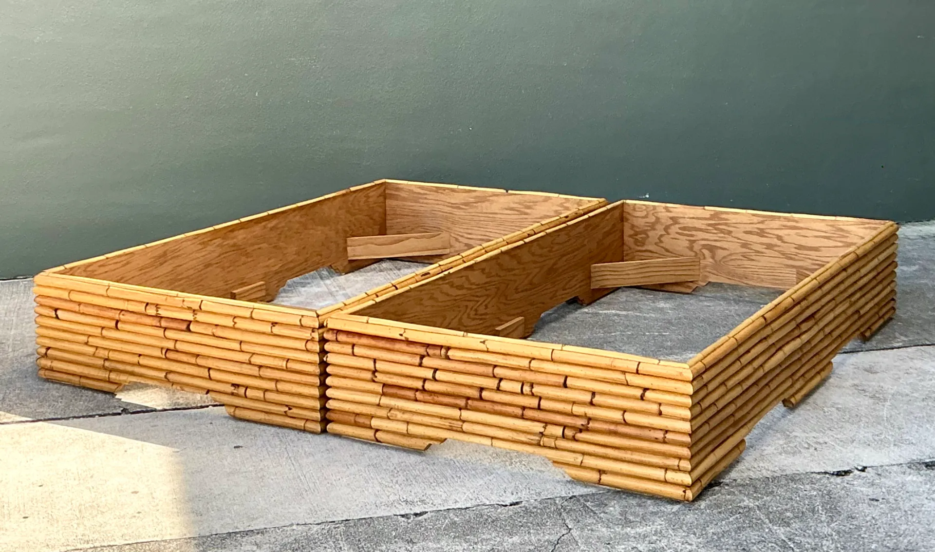 Vintage Stacked Rattan King Bed Base  - Pair — additional photo 8