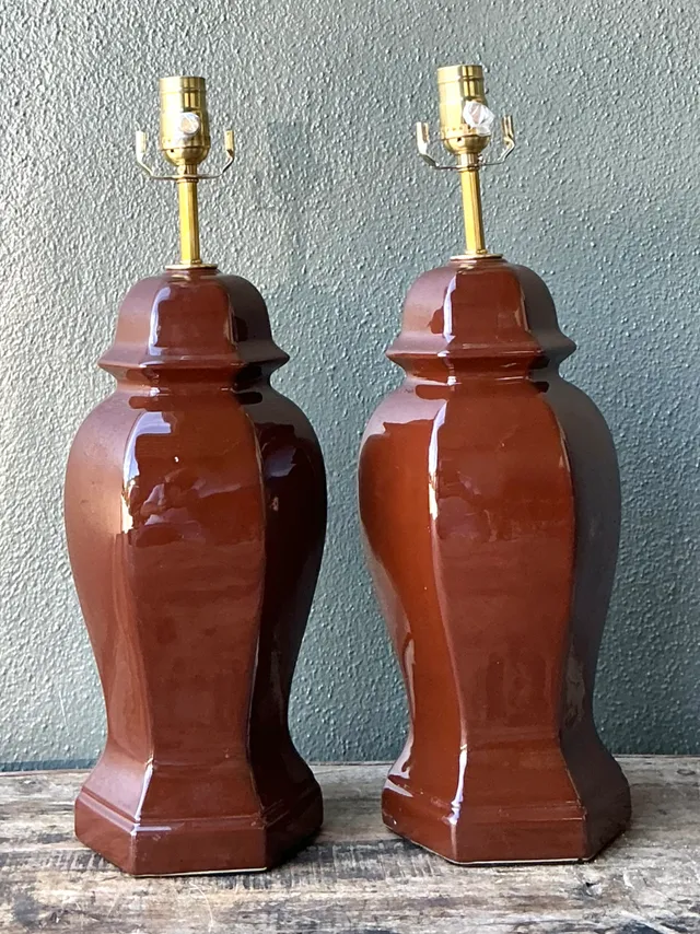 Vintage Ceramic Ginger Jar Table Lamps - A Pair — additional photo 2