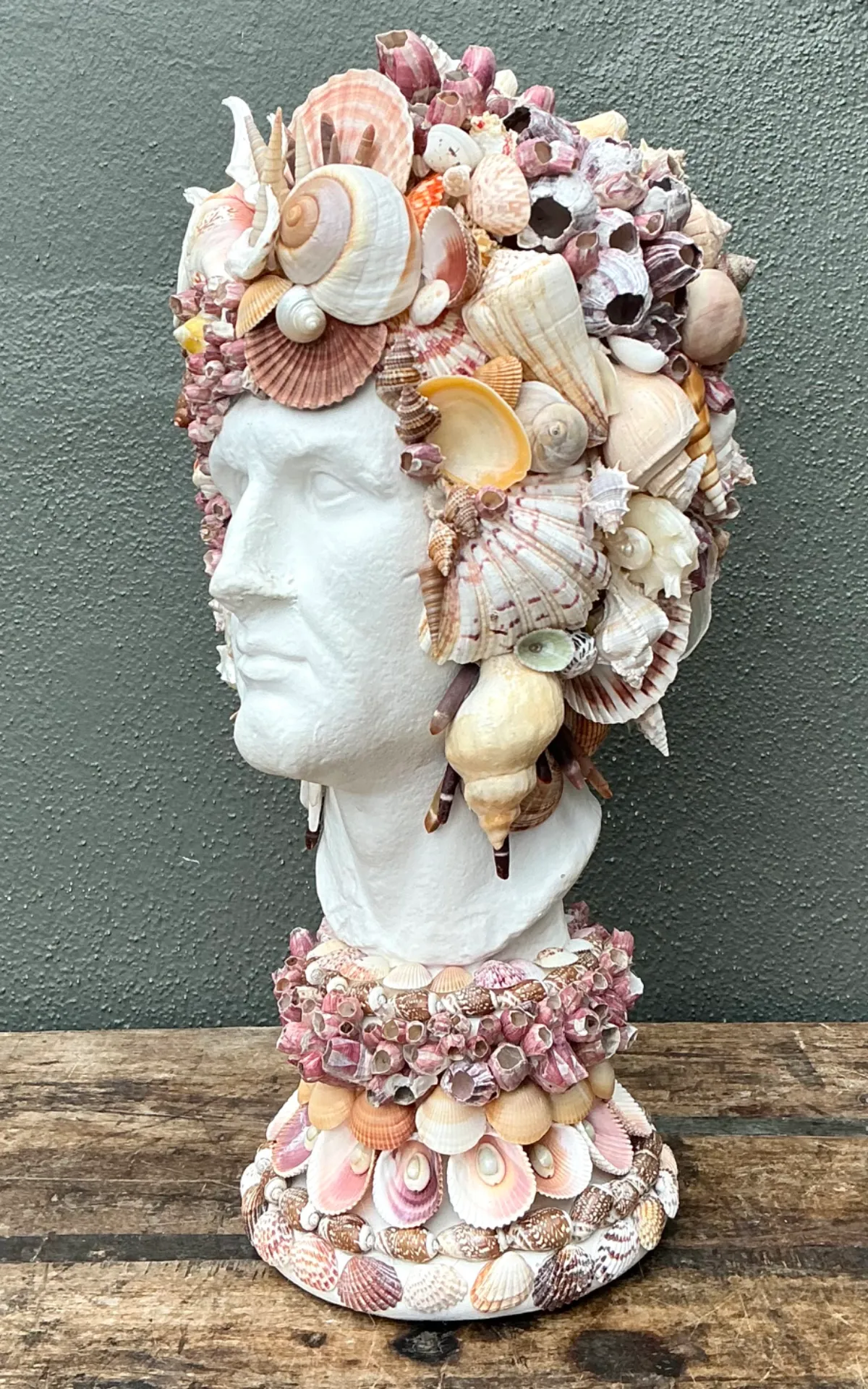 Vintage Shell Embellished Plaster Bust