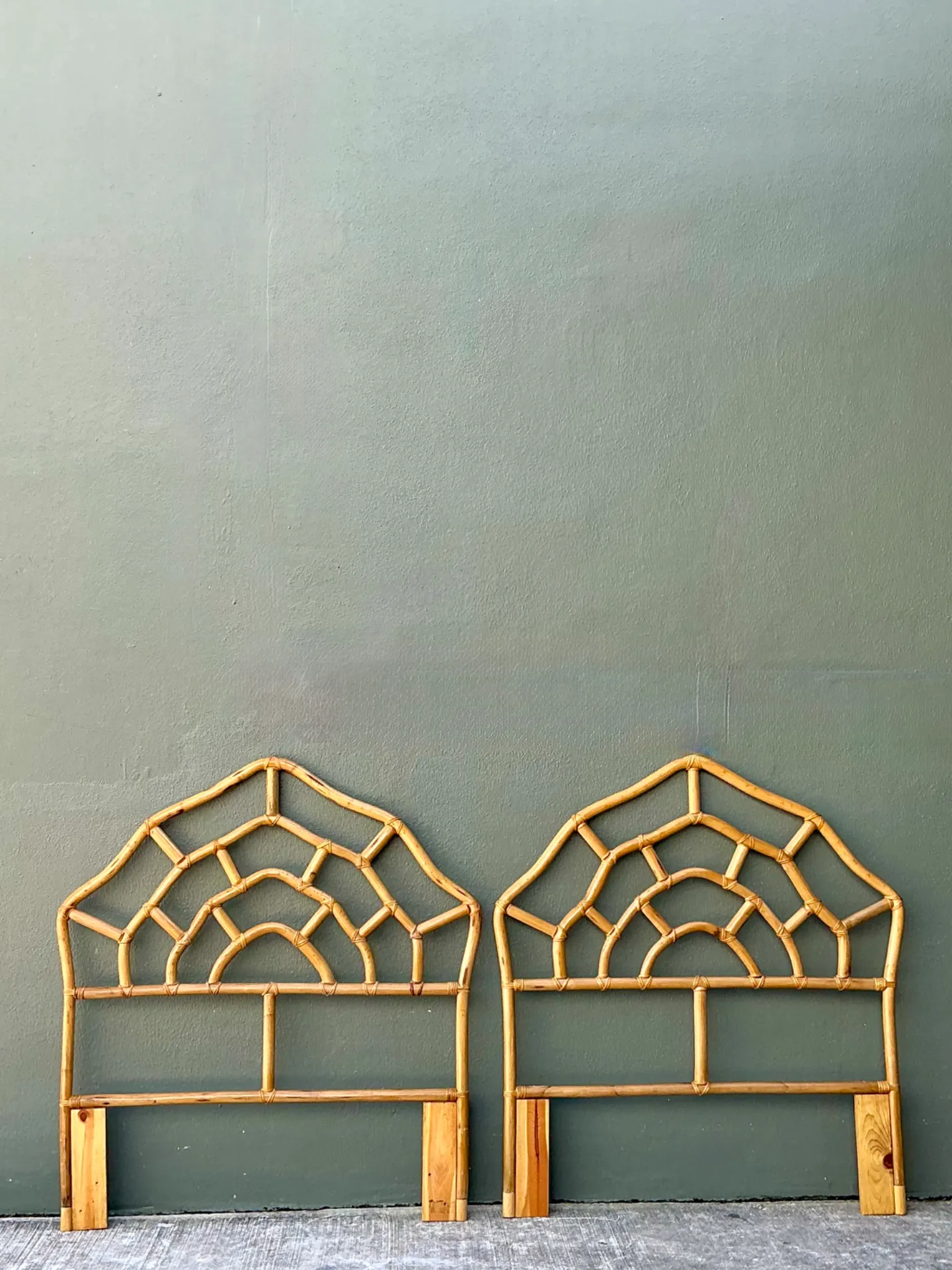 Vintage Rattan Web Twin Headboards - Pair — additional photo 1