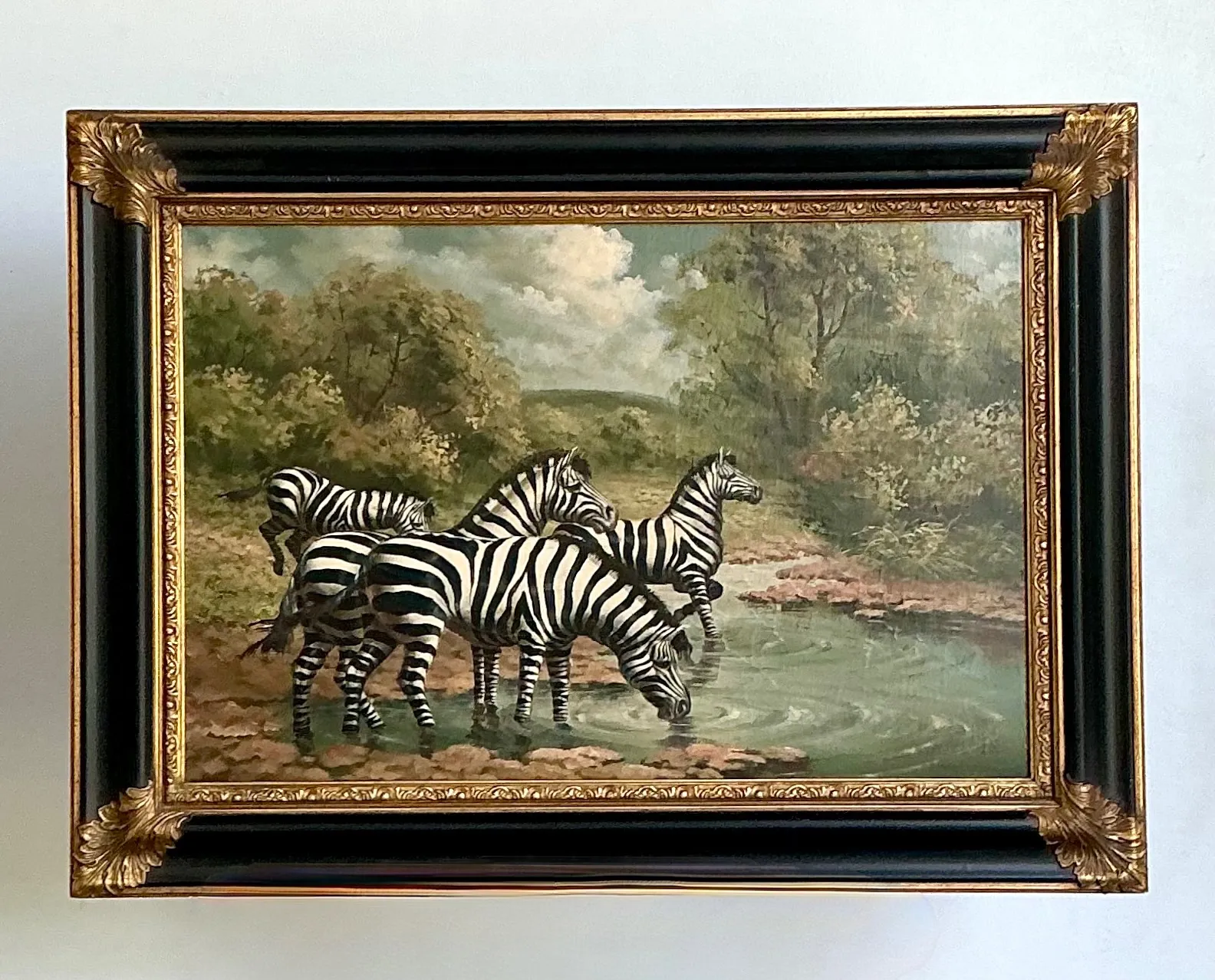 Vintage Zebra Landscape Oil Painting — additional photo 3