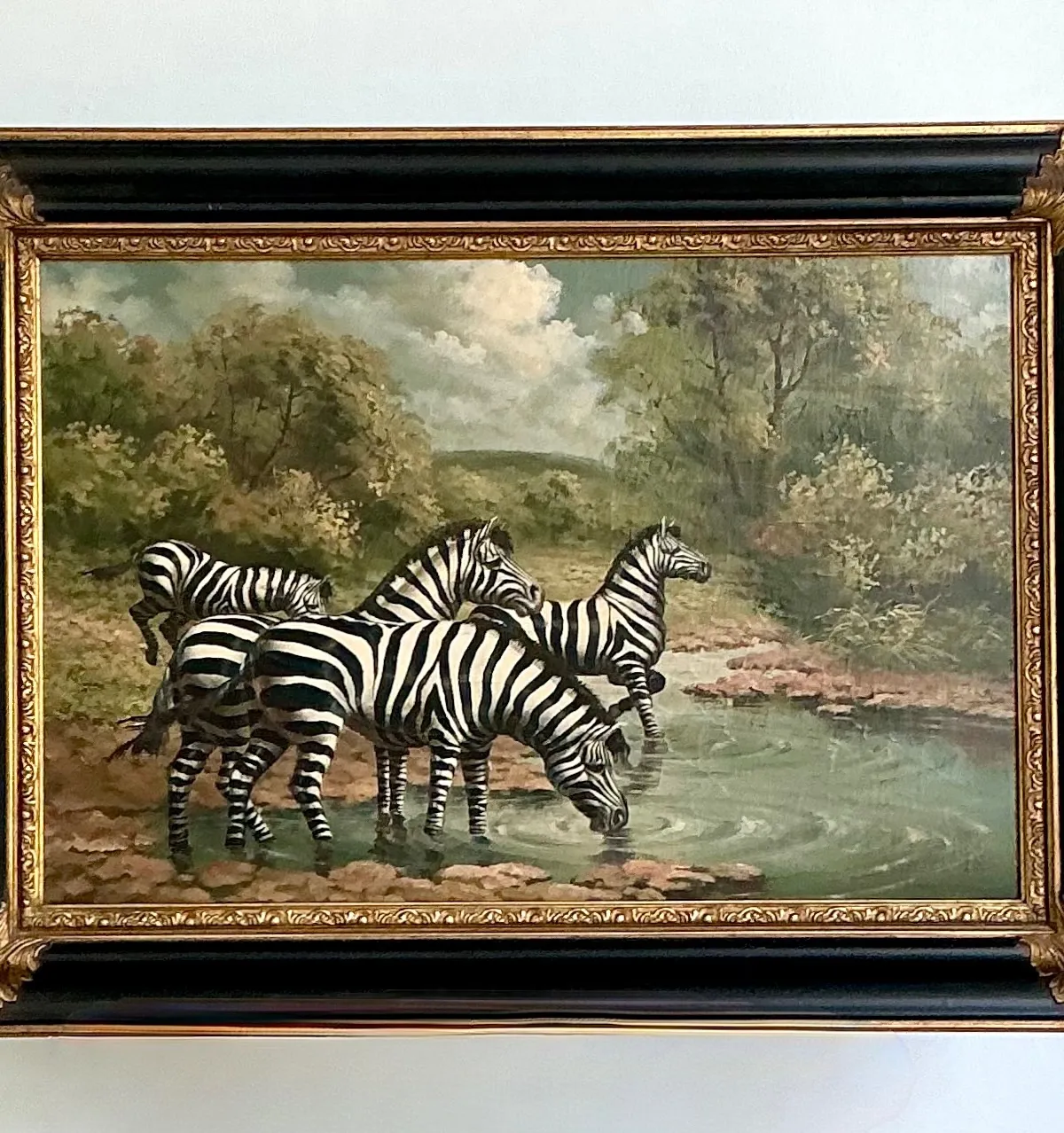 Vintage Zebra Landscape Oil Painting — additional photo 3