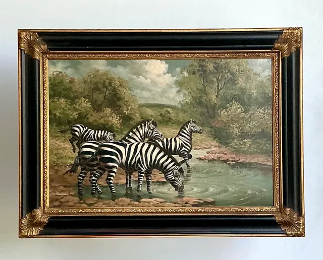 Vintage Zebra Landscape Oil Painting — additional photo 3