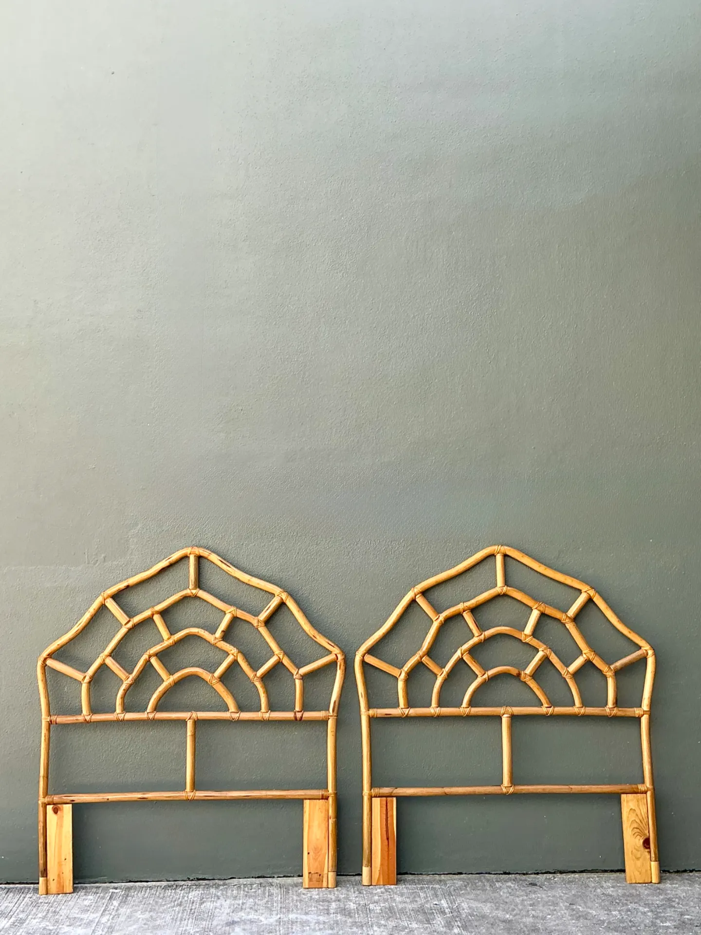 Vintage Rattan Web Twin Headboards - Pair — additional photo 3