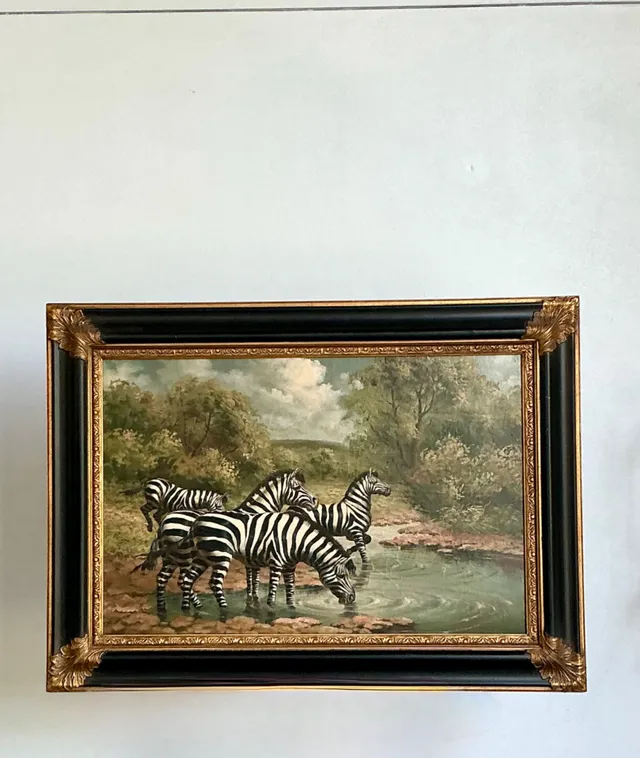 Vintage Zebra Landscape Oil Painting — additional photo 5