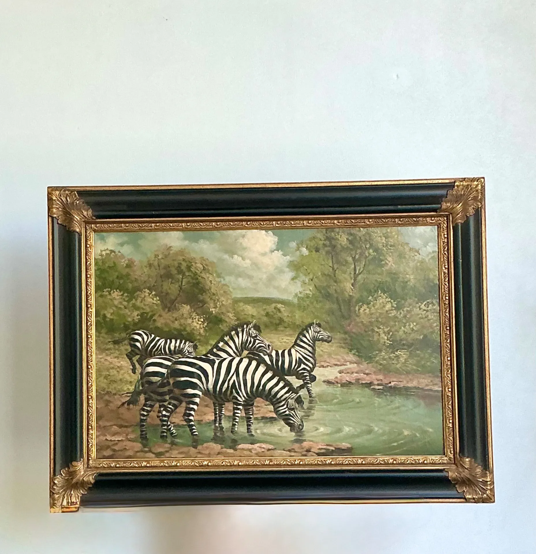 Vintage Zebra Landscape Oil Painting — additional photo 1