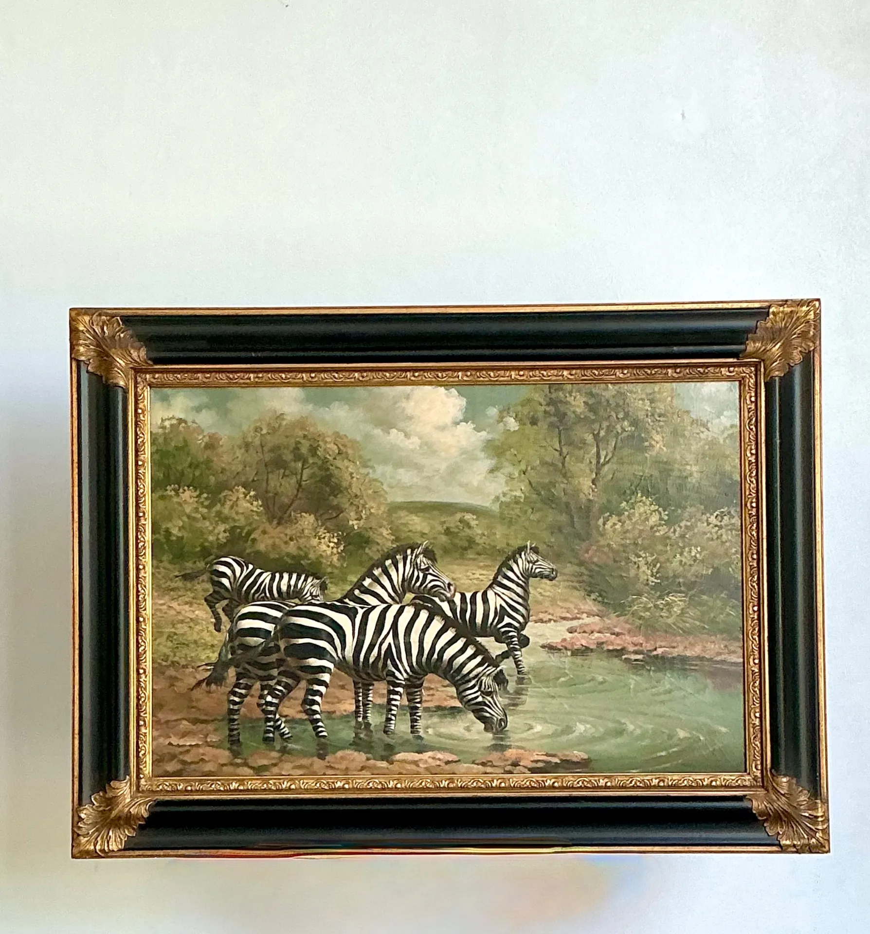 Vintage Zebra Landscape Oil Painting — additional photo 2
