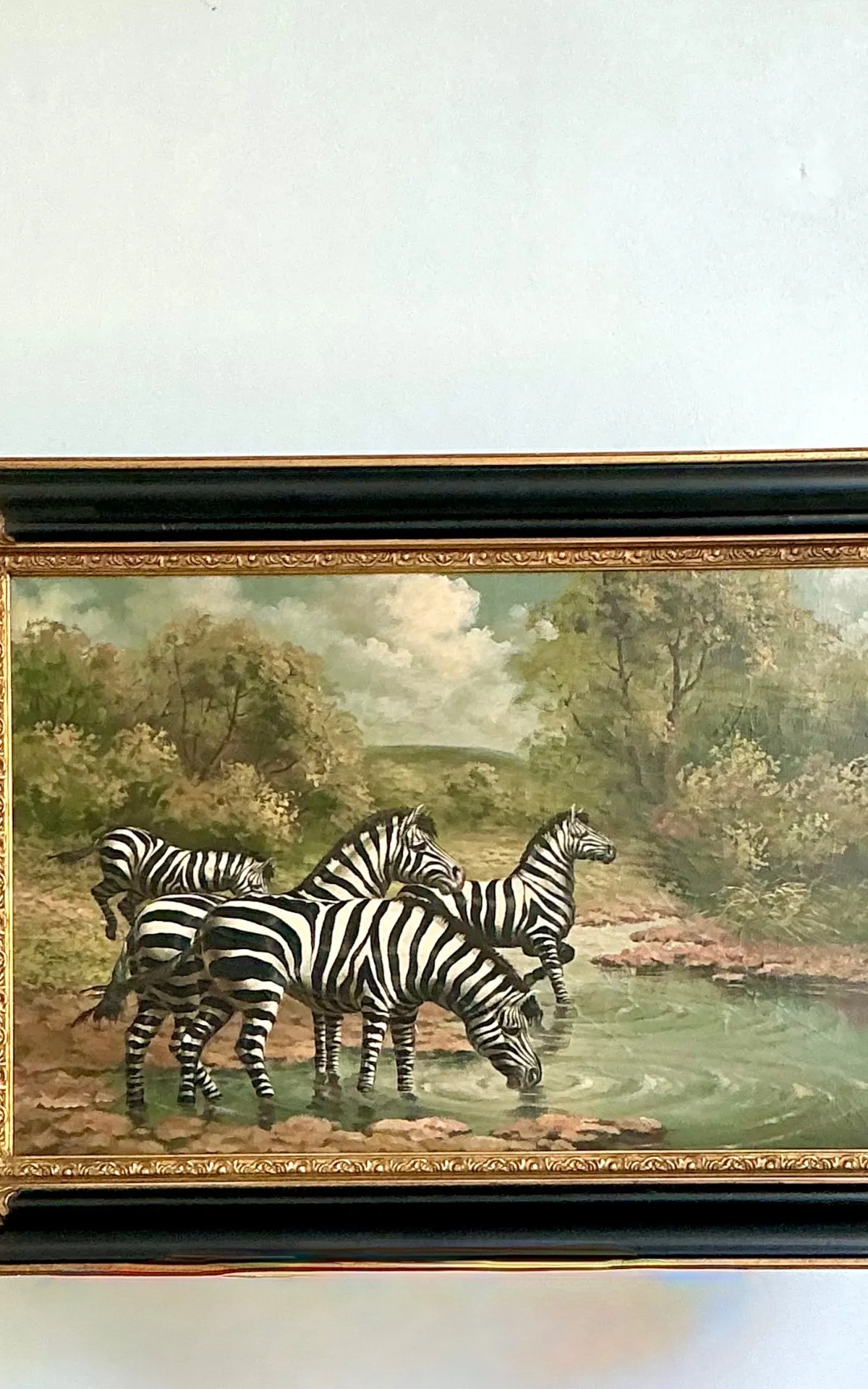 Vintage Zebra Landscape Oil Painting — additional photo 2
