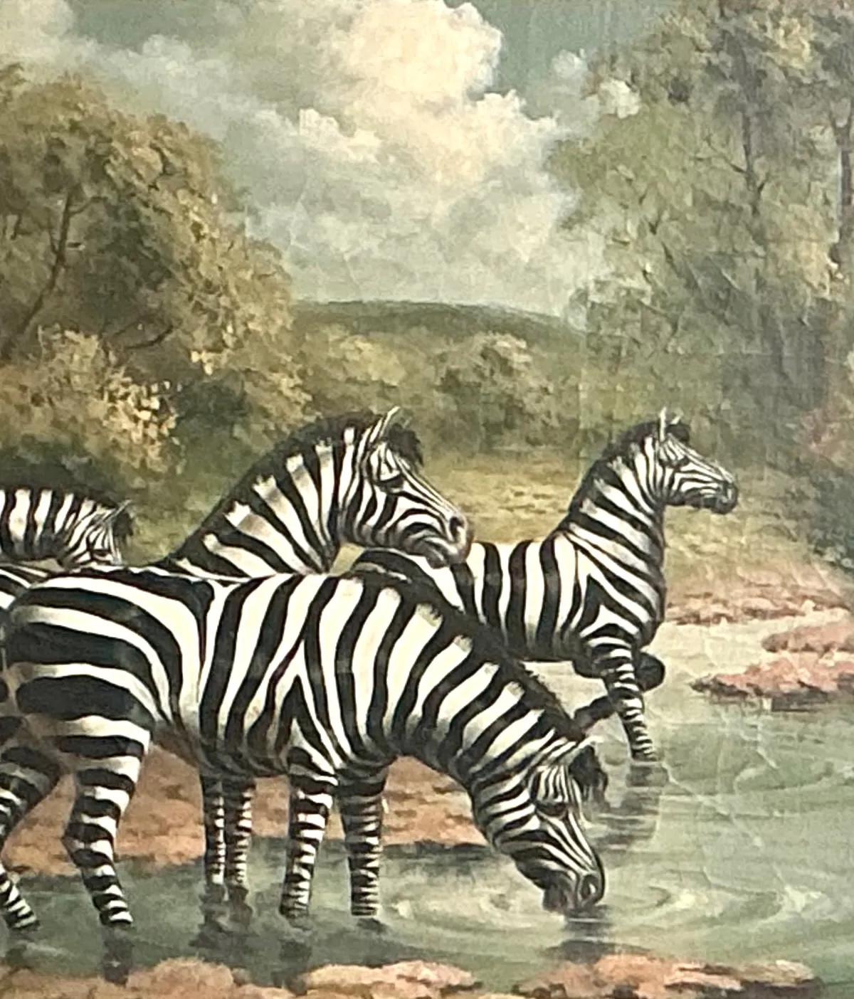 Vintage Zebra Landscape Oil Painting — additional photo 4