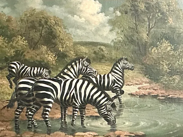Vintage Zebra Landscape Oil Painting — additional photo 4