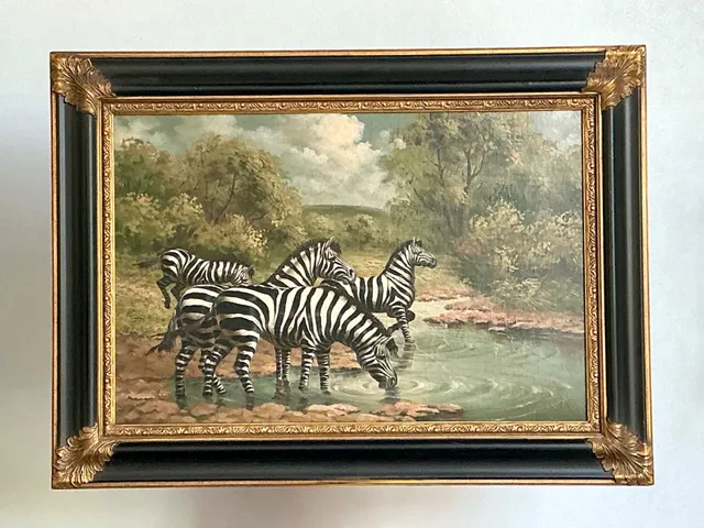 Vintage Zebra Landscape Oil Painting — additional photo 6