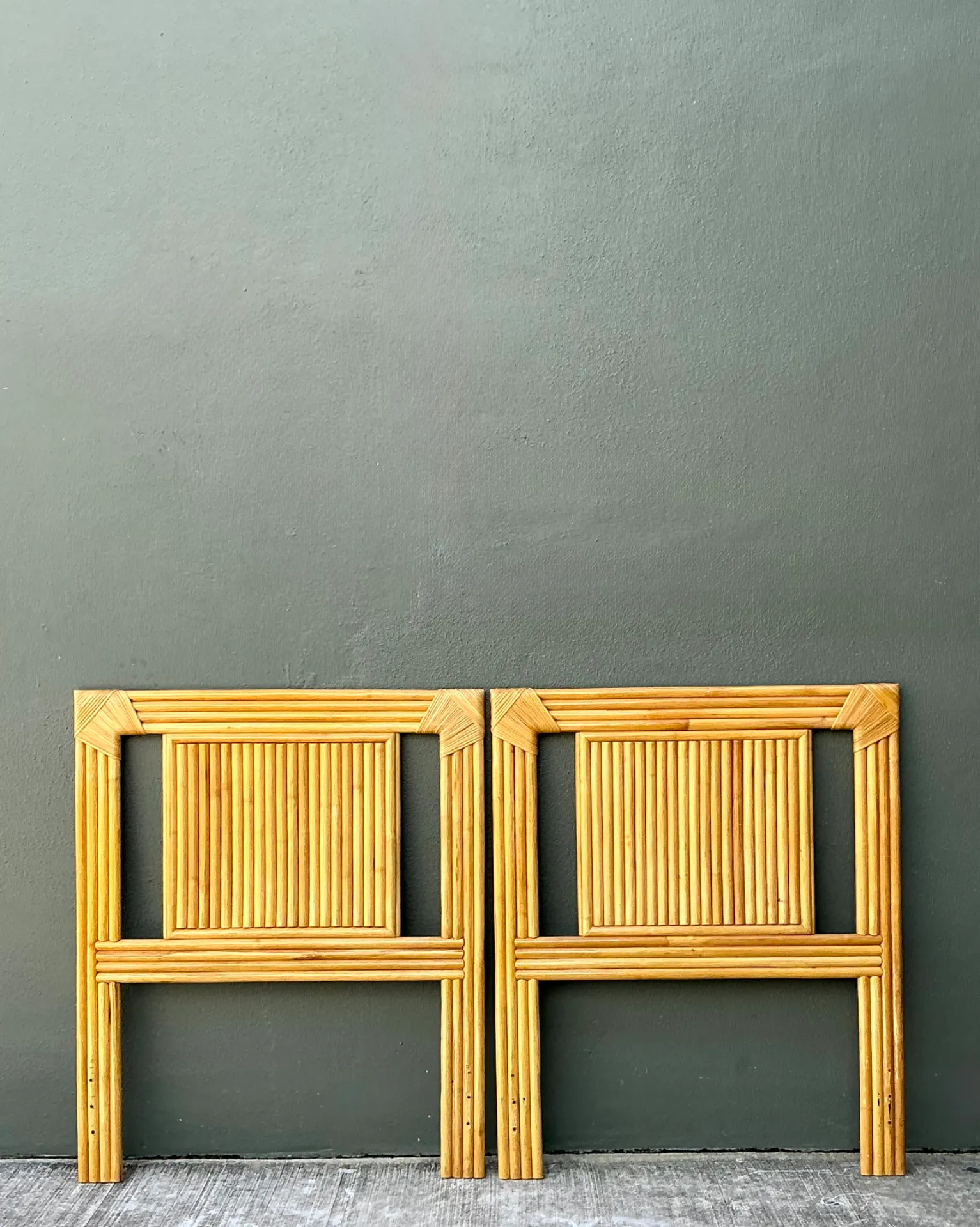 Vintage Wrapped Rattan Twin Headboards - Pair — additional photo 1