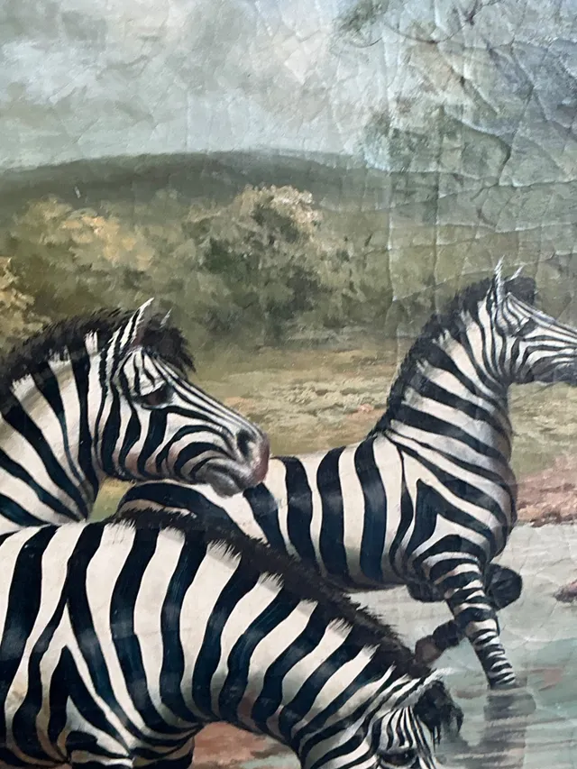 Vintage Zebra Landscape Oil Painting — additional photo 8