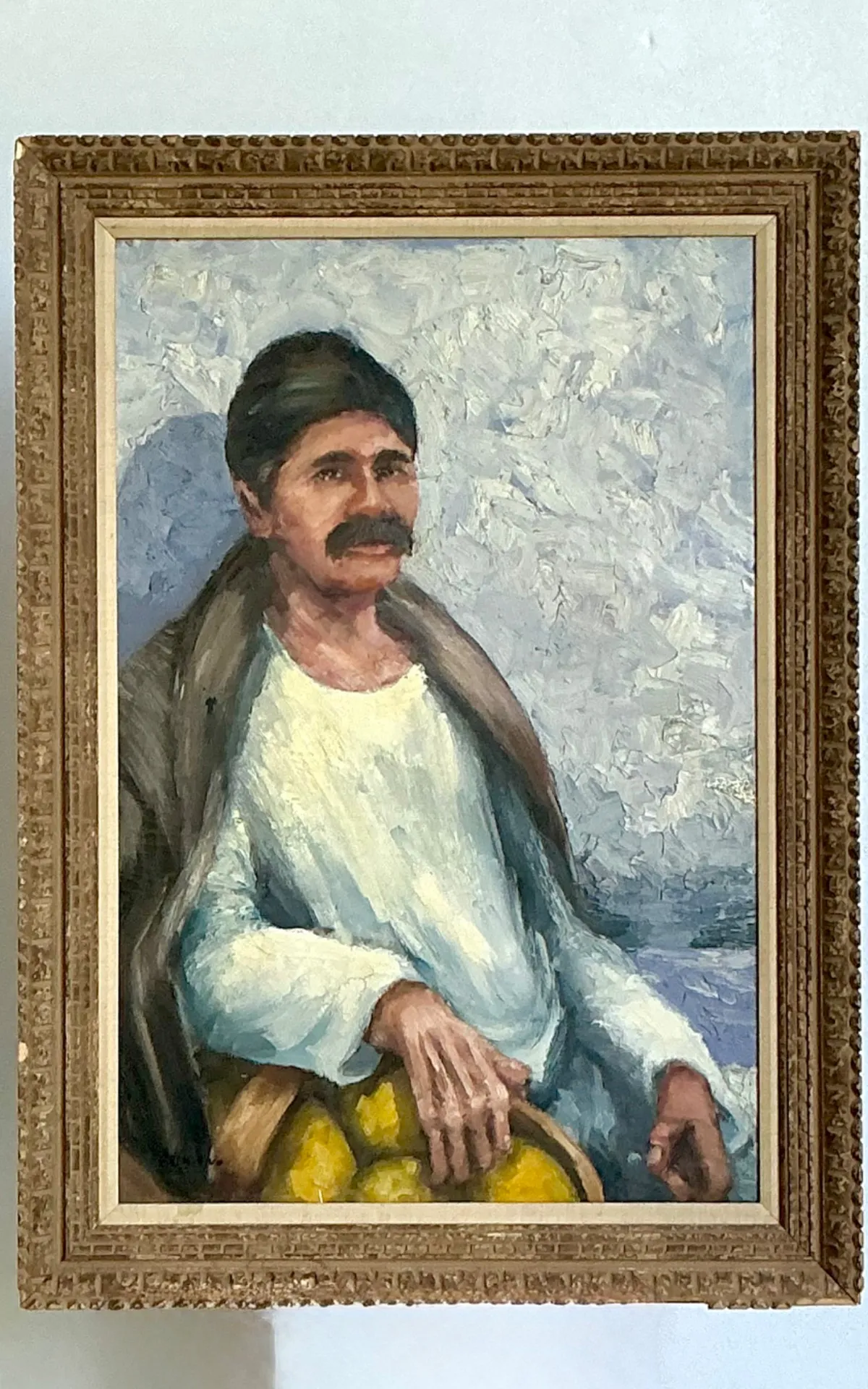 Vintage Expressionist Impasto Portrait in Wood Frame