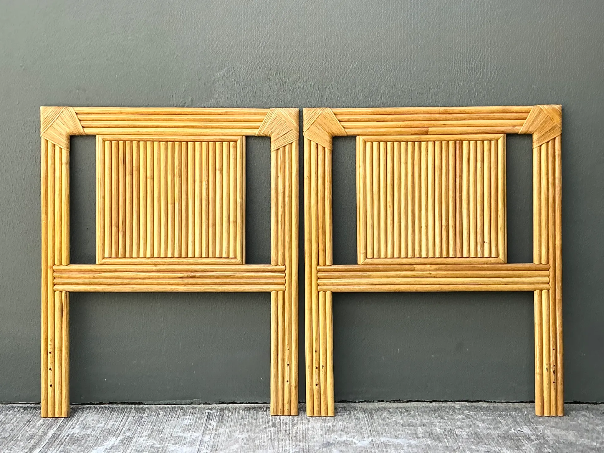 Vintage Wrapped Rattan Twin Headboards - Pair — additional photo 2