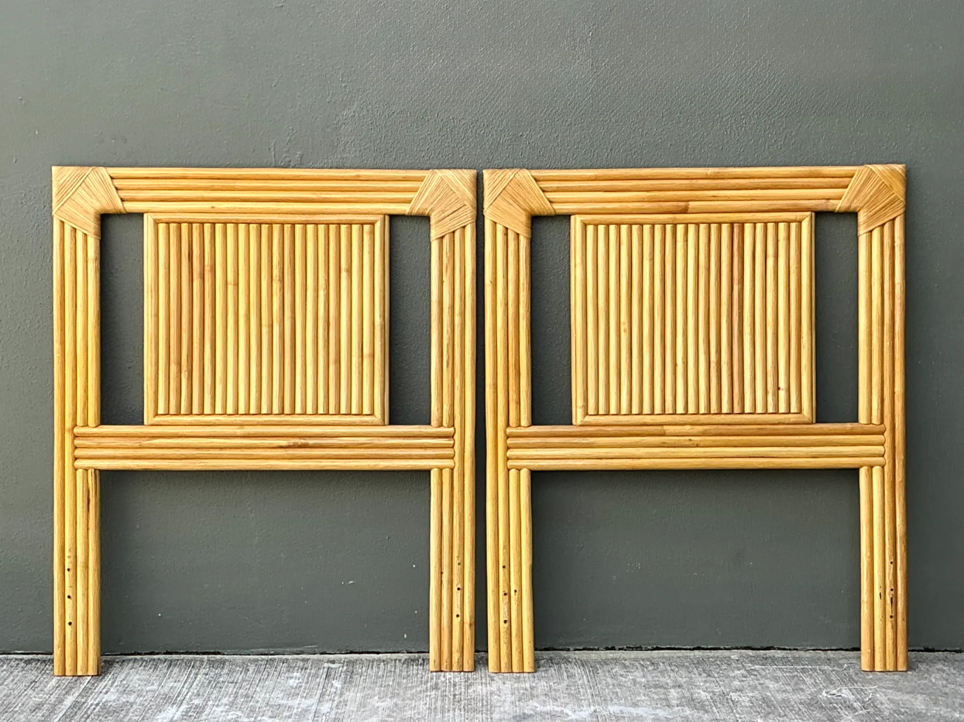 Vintage Wrapped Rattan Twin Headboards - Pair — additional photo 8