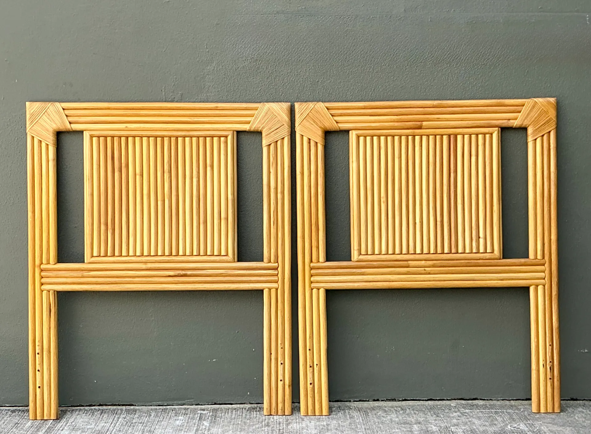 Vintage Wrapped Rattan Twin Headboards - Pair — additional photo 6