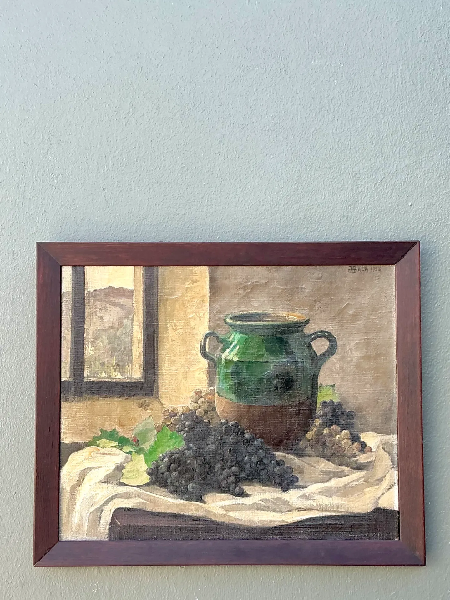 Vintage 1928 Still Life with Green Jug Painting — additional photo 1