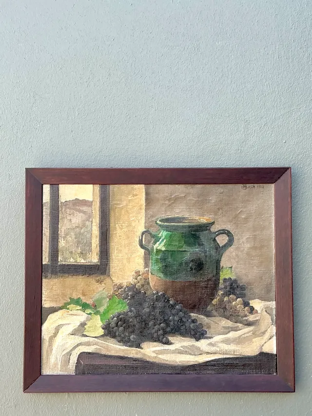 Vintage 1928 Still Life with Green Jug Painting — additional photo 1