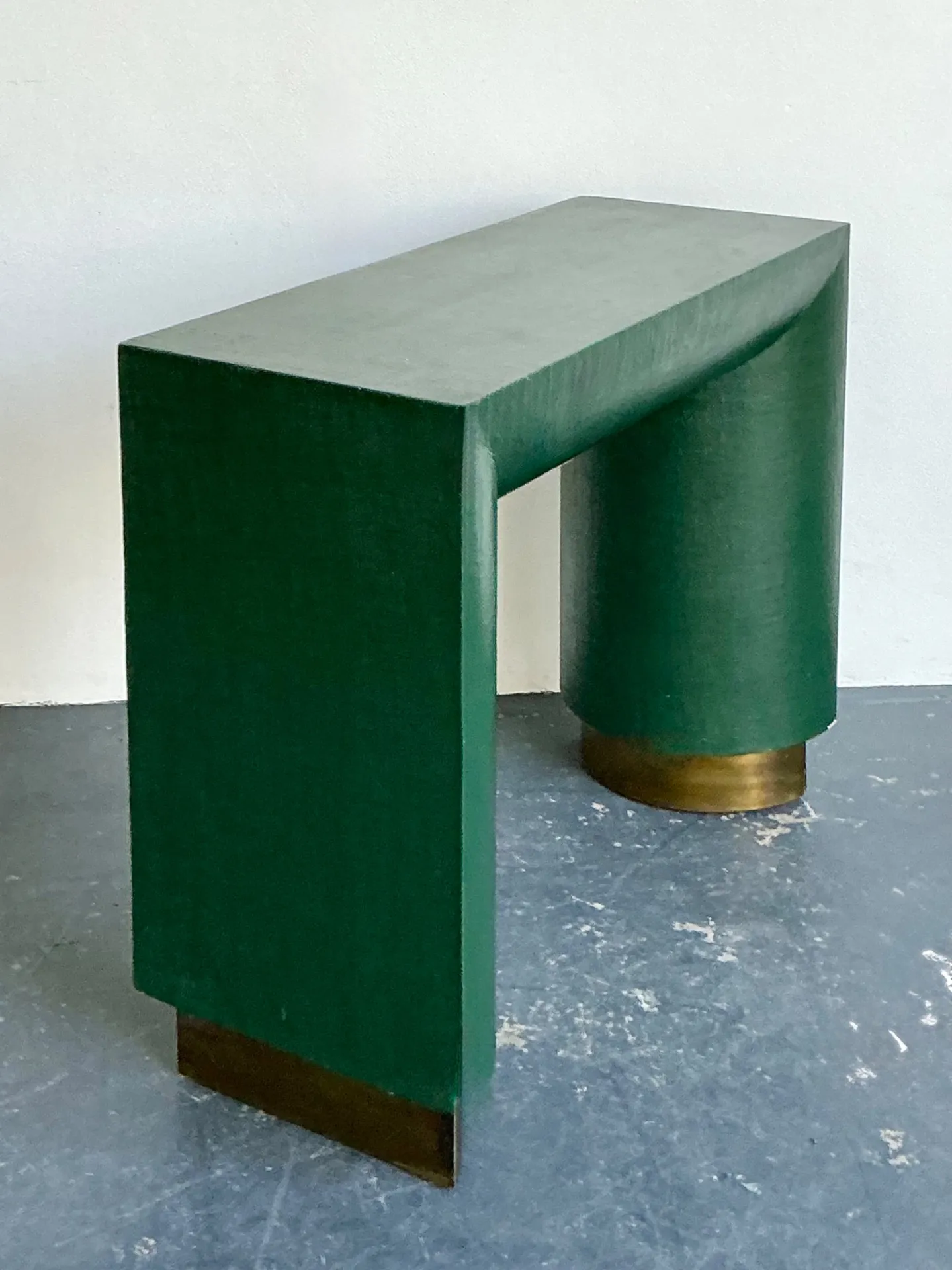 Vintage Green Grasscloth Wrapped Console Table With Mirror — additional photo 7