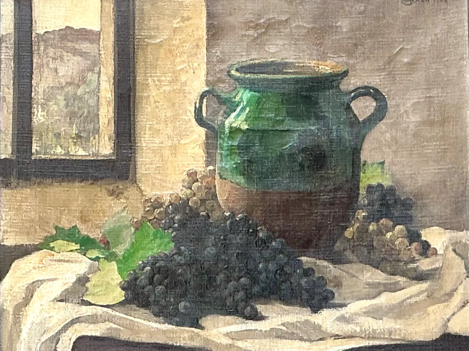 Vintage 1928 Still Life with Green Jug Painting — additional photo 2