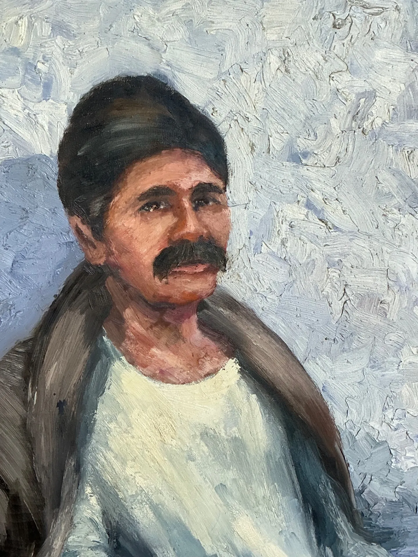 Vintage Expressionist Impasto Portrait in Wood Frame — additional photo 3