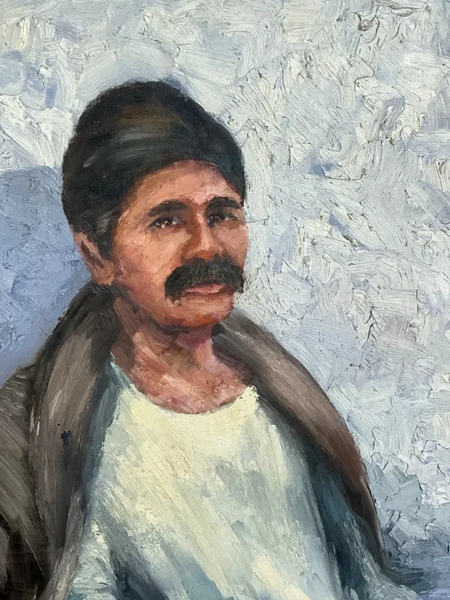 Vintage Expressionist Impasto Portrait in Wood Frame — additional photo 3