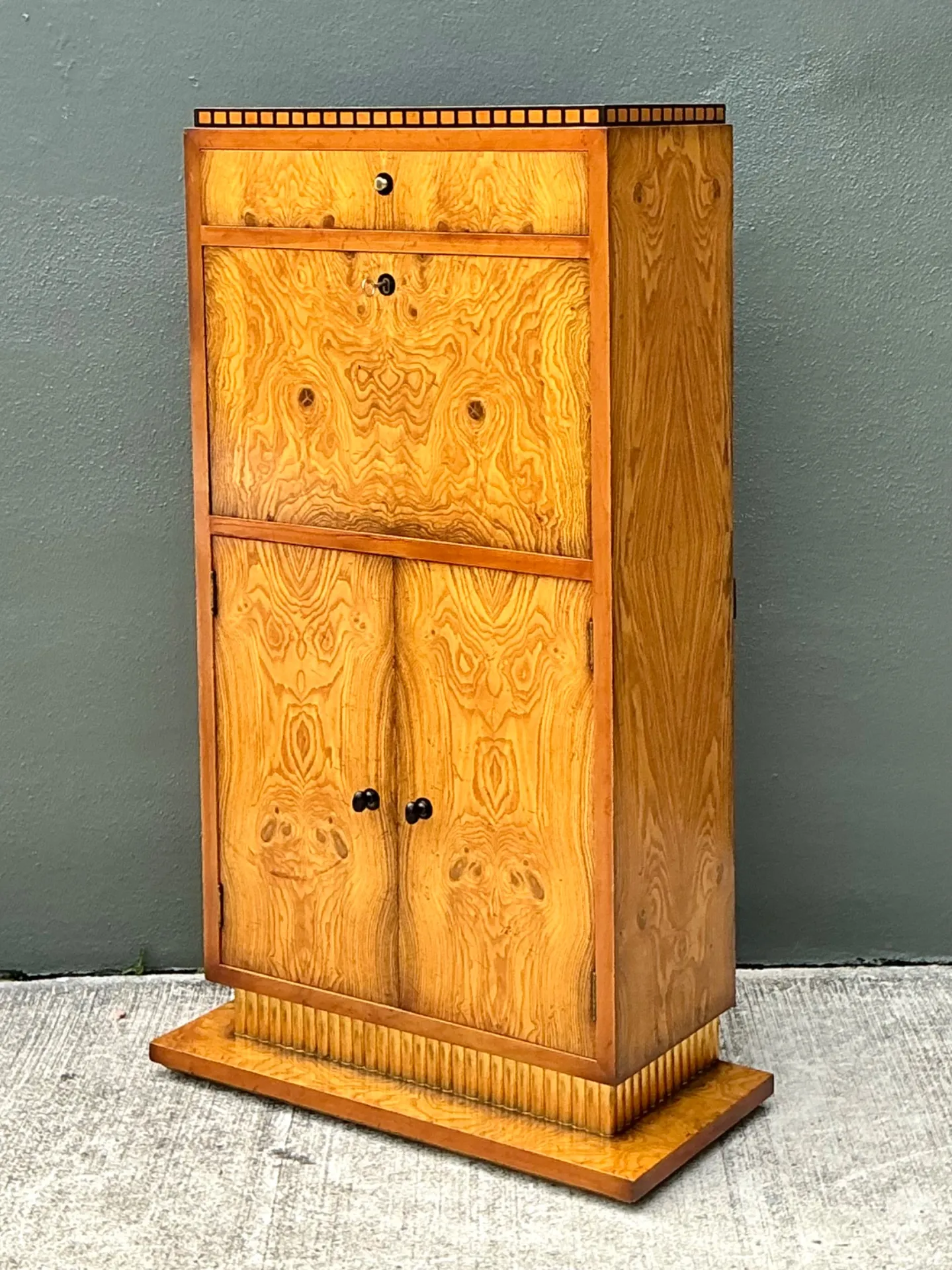 Vintage Art Deco Burlwood Secretaire Cabinet — additional photo 1