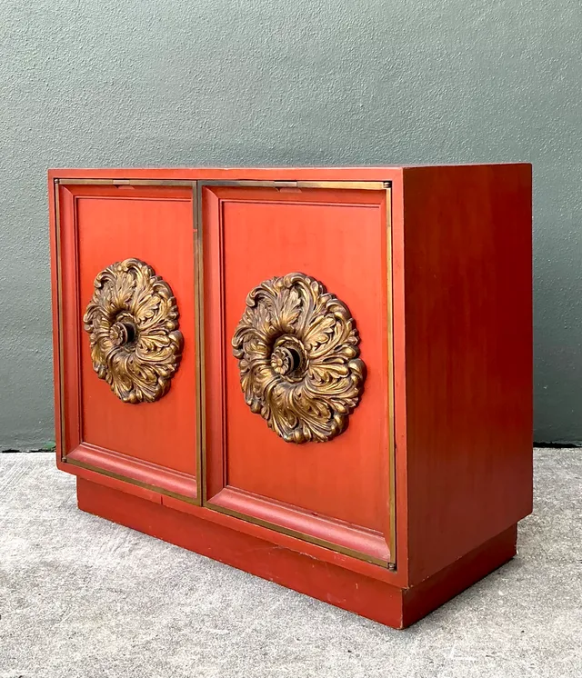 Vintage Lane Red Cabinet with Ornate Medallions — additional photo 5